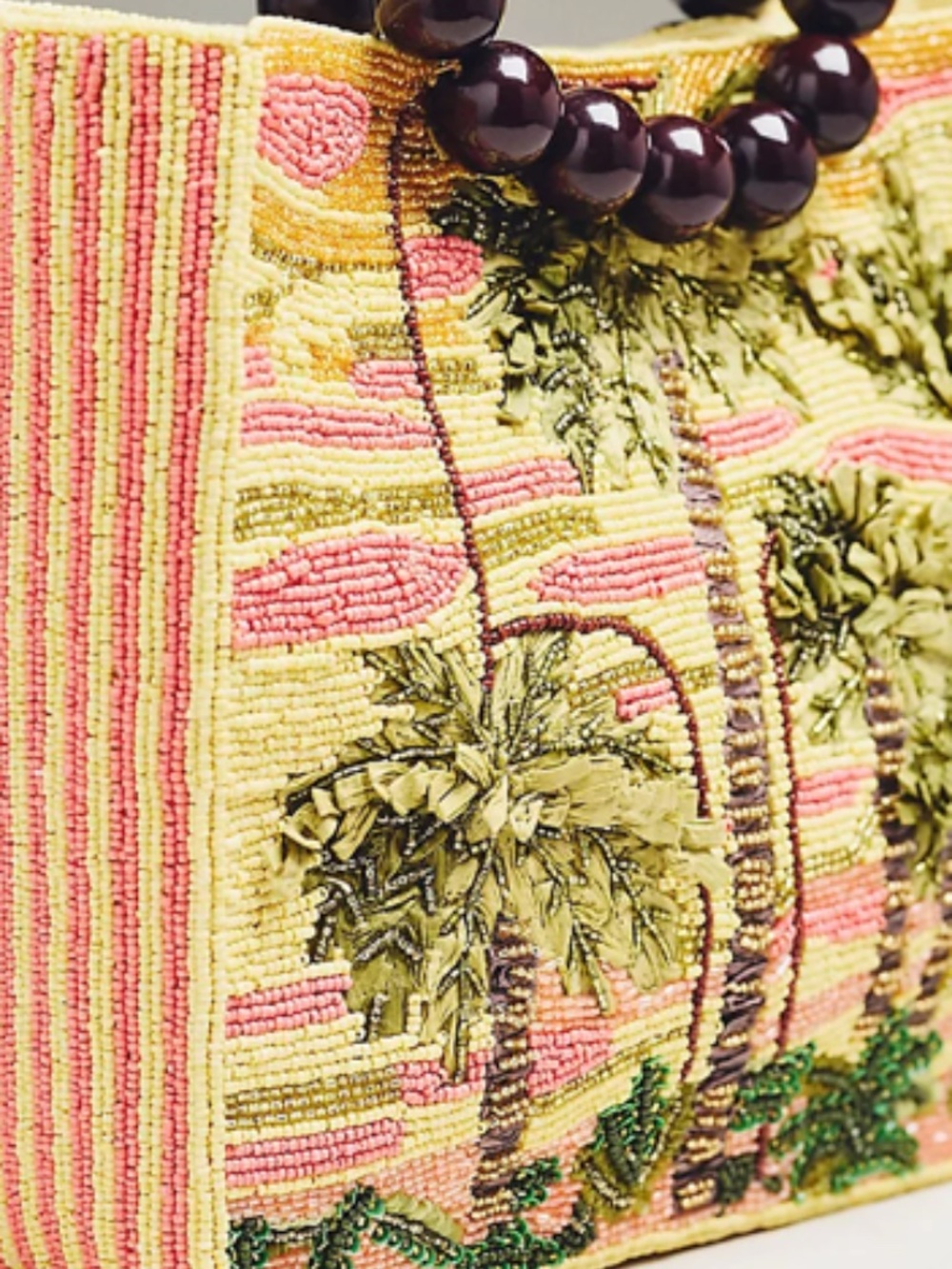 Anthropologie Wood Bead Bracelet Palm Tree Beaded Bag - Picture 3 of 3